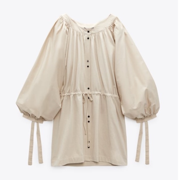 Zara boho cream balloon sleeves buttons mini shirt dress NWT - Picture 1 of 9